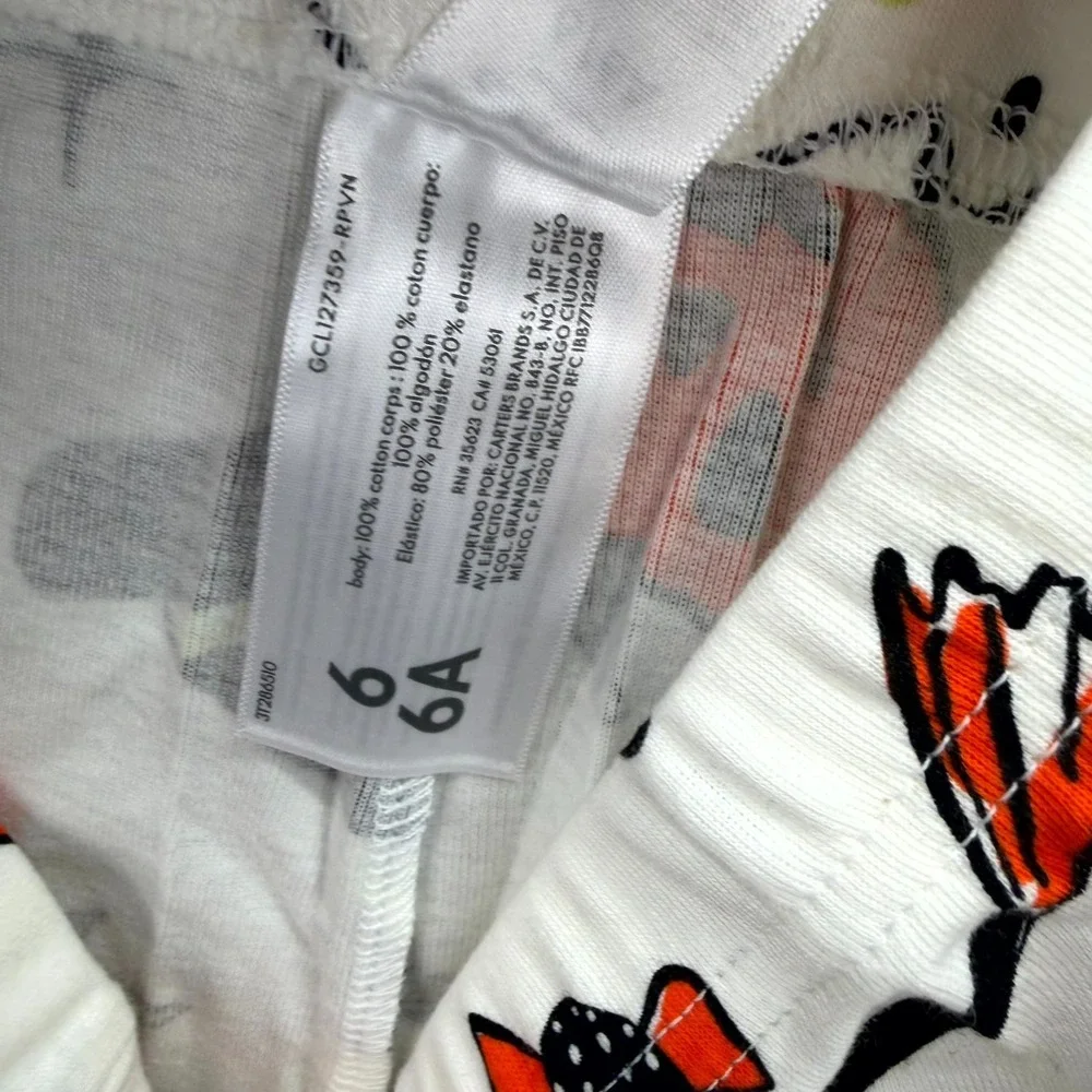 Carter's 2 Piece Pajama Set Toddler Kids 6/6A White Festive Halloween PJs NEW
